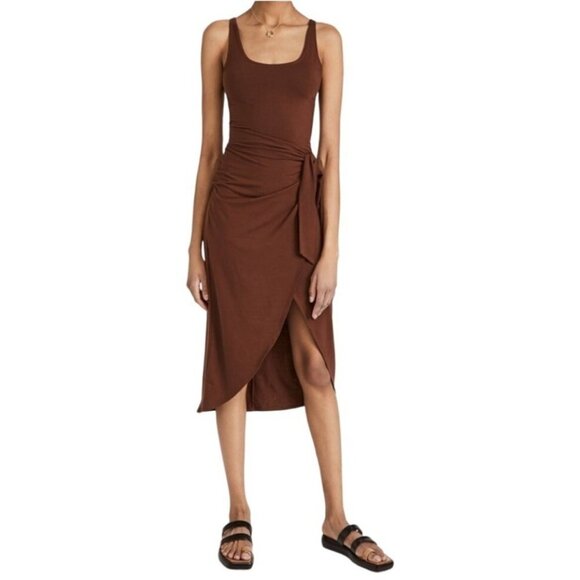 Reformation Kaila Dress in Chestnut Slim Wrap Around Midi Bodycon Dress Large - Picture 12 of 12